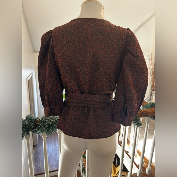 NWOT - Hutch for Anthropologie Brocade Wrap Top Puff Sleeve Tie Waist Size M - Picture 4 of 8